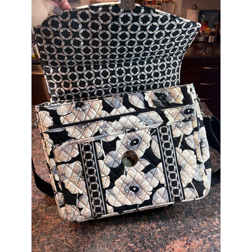 Vera Bradley Attache/Laptop Bag Black and White Camellia Pattern *Retired* - Picture 3 of 14